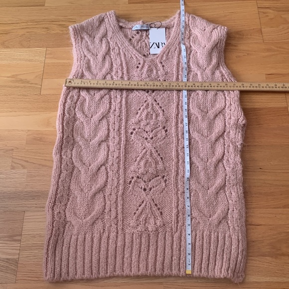 ZARA NWT 💕LONG CABLE KNIT VEST PINK - Picture 15 of 16